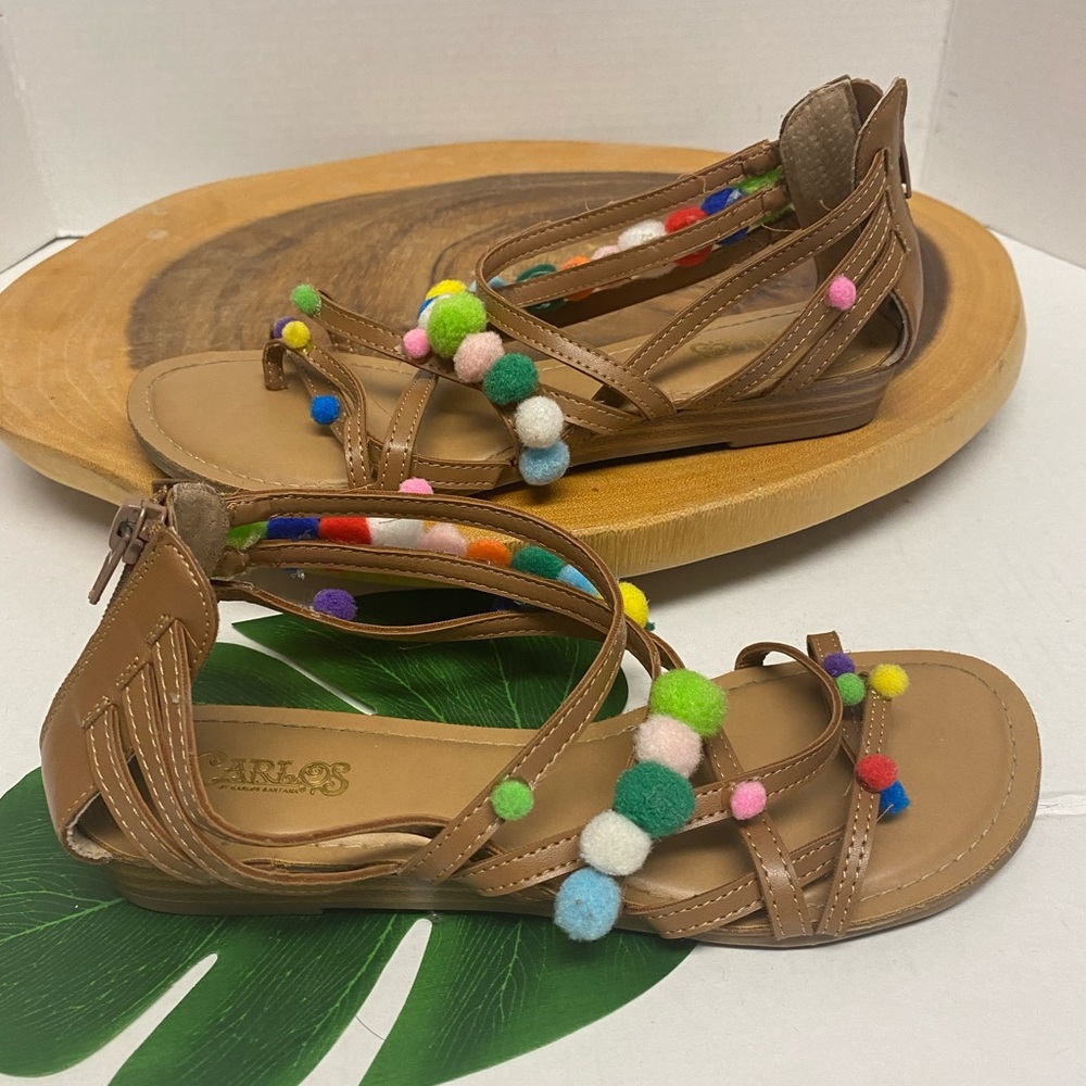 Carlos Santana PomPom Strappy Sandals